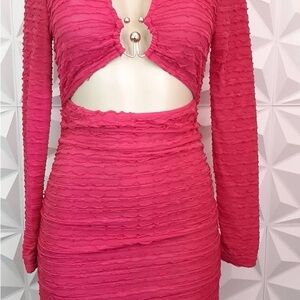 Vibrant Pink Textured Cut-Out Dress